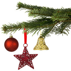 weihnachtlich dekorierter Tannenzweig
