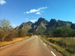 Straße auf den Lofoten im Spätsommer, Herbst