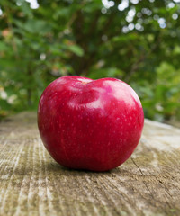Red apple on wood table