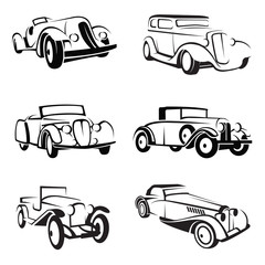 set of six monochrome retro cars