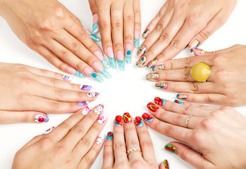 Obraz na płótnie Canvas Female hands with various nail arts