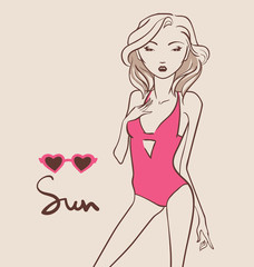 beautiful fashion girl in swimsuit