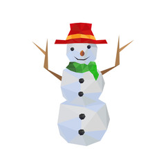 Illustration of funny origami snowman with red hat