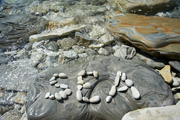 Letters Sea on stone of shore