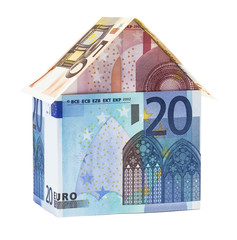 The house made of Euro banknotes, isolated on white.