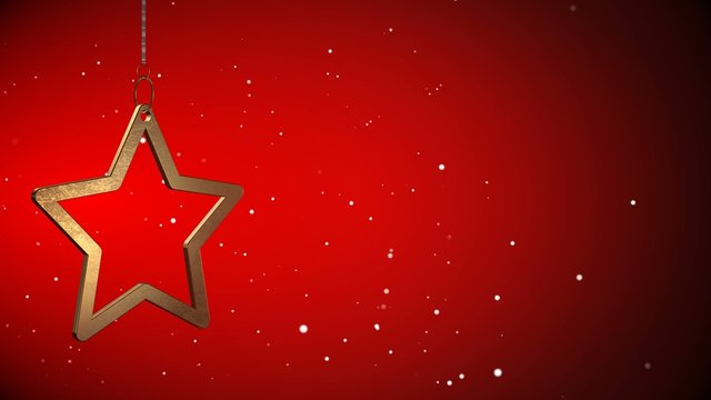 4K VID - Golden Christmas Star Tag - Red Background
