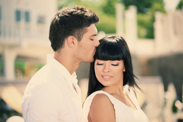 Beautiful young romantic couple, outdoors