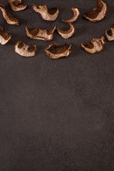 Dried mushrooms on a gray background