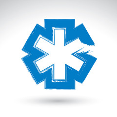 Obraz premium Brush drawing simple blue ambulance symbol, medicine icon, creat