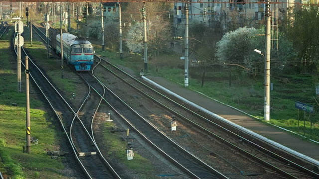 Crossing of a set railroad tracks near the station