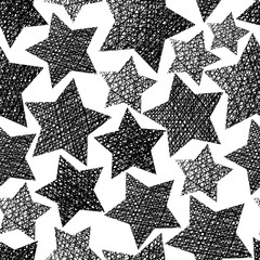 Stars seamless pattern, vector repeating black and white backgro
