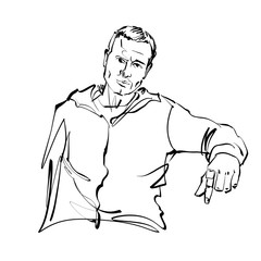 Fototapeta premium Black and white hand drawn illustration of a relaxed sitting man