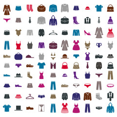 Clothes icon vector set, vector collection of fashion signs and 