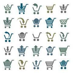 Shopping cart icons isolated on white background vector set, sup