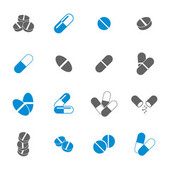 Medical pills icons set, vector collection.