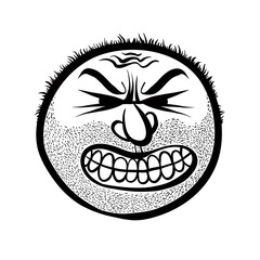 Angry cartoon face with stubble, vector illustration.