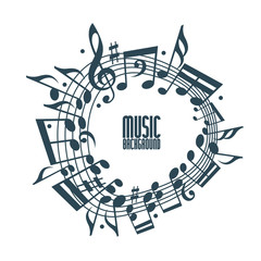 Naklejka premium Simple single color music background with notes and clef.