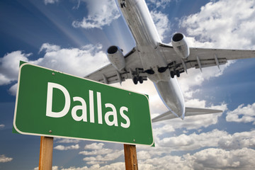 Dallas Green Road Sign and Airplane Above