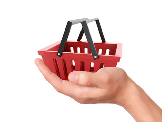 hand hold a Shopping cart. commerce concept