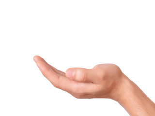 Hand holding an object on white background