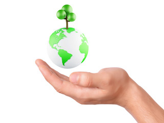 holding a earth globe and tree in his hand