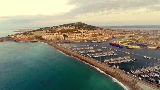 aerial view of port area of sete, france