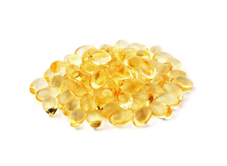 Omega 3 capsules from Fish Oil on white background
