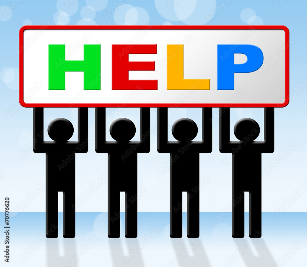 Poster support help indicates assist answers and advice