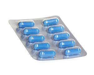 Pills in blister packs isolated on white background