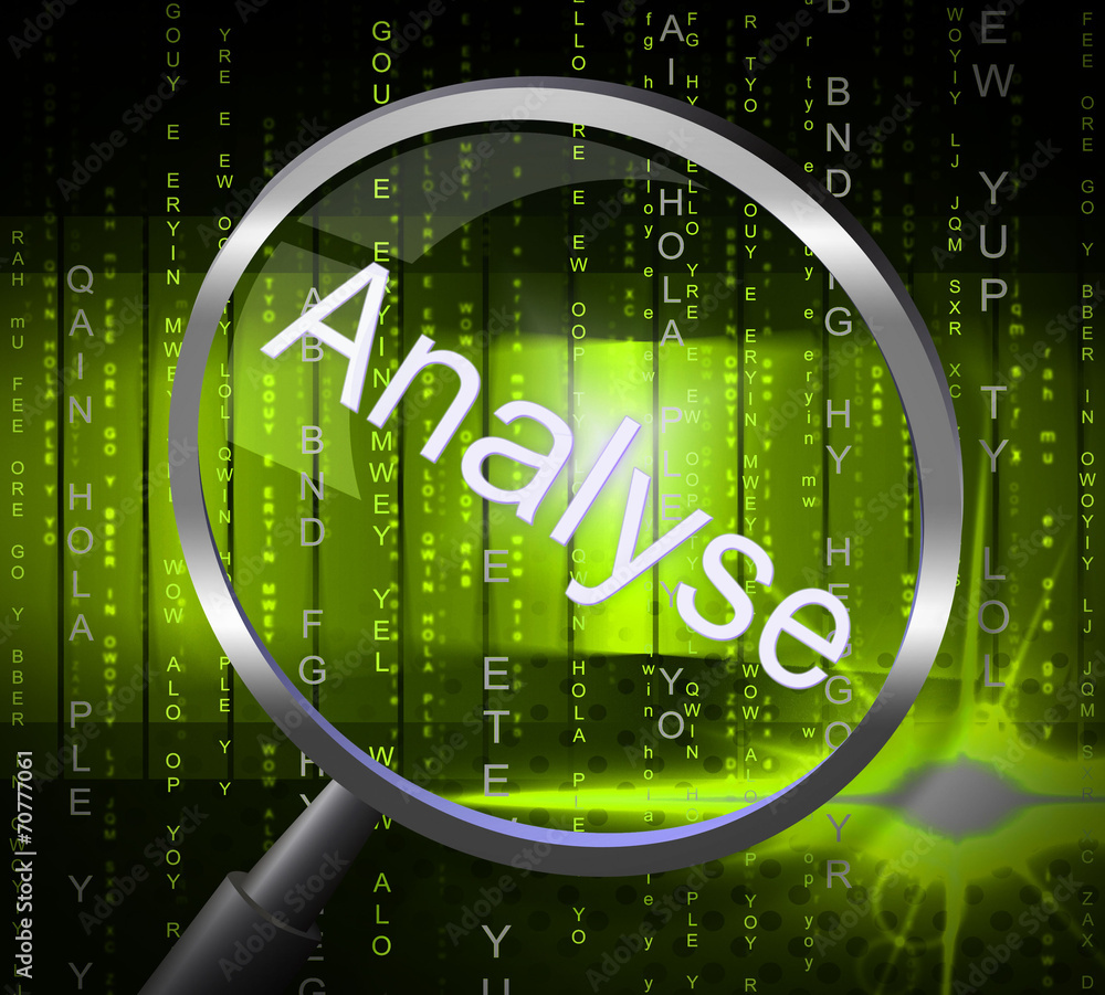 Poster magnifier analyse indicates data analytics and analysis