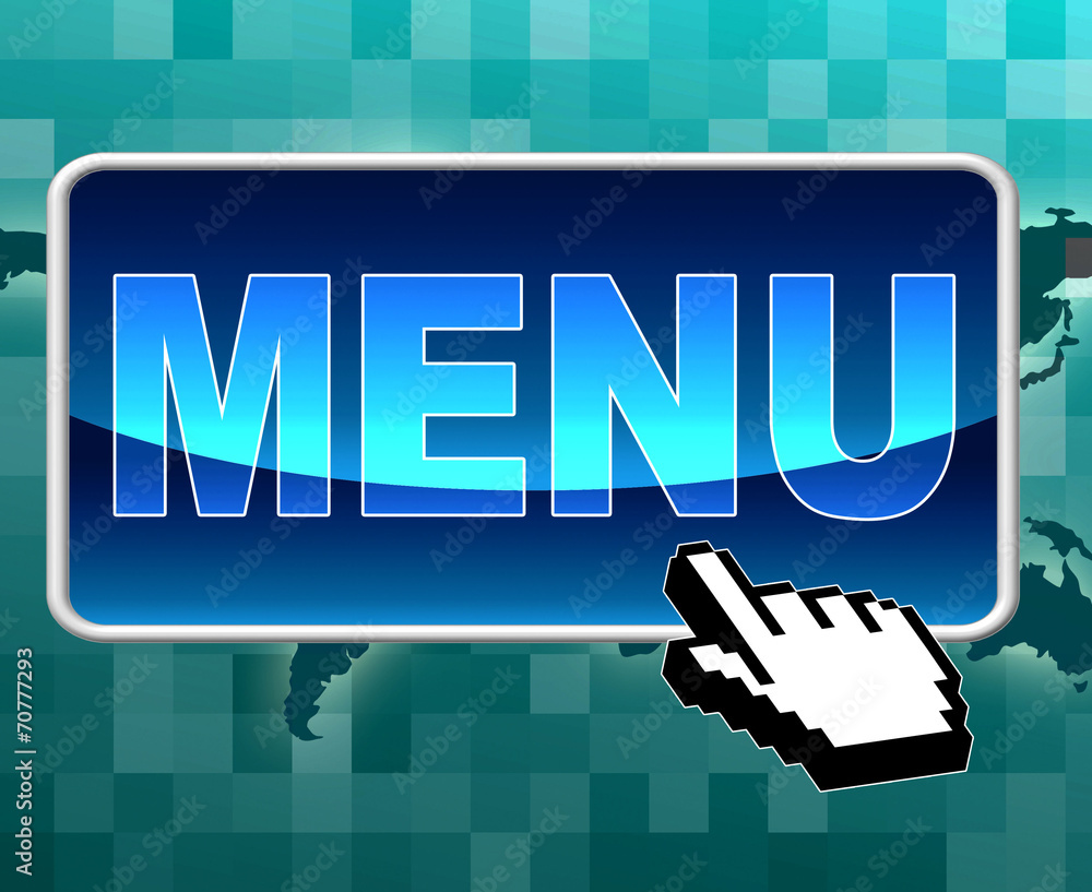 Poster online menu represents world wide web and button
