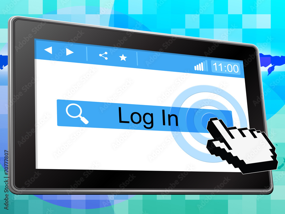 Aufkleber log in means world wide web and internet