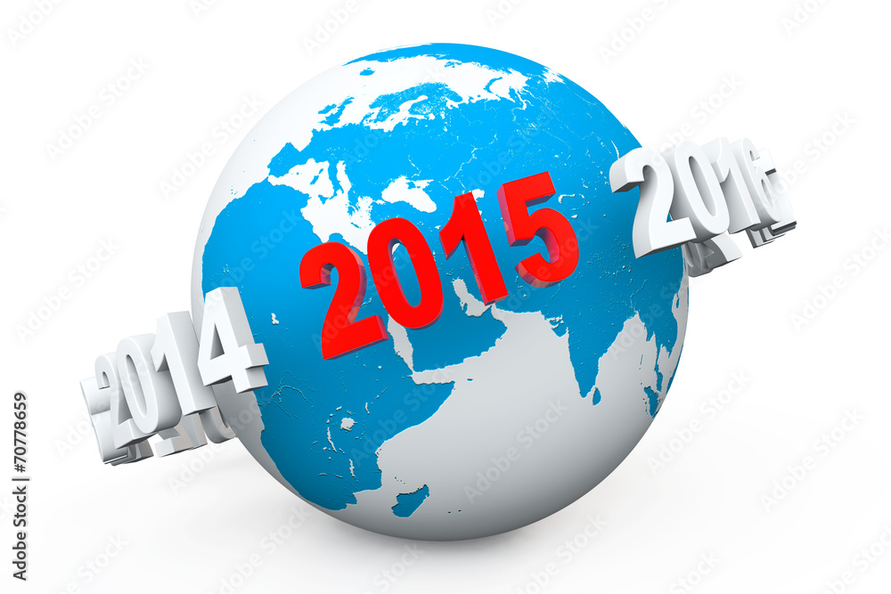 Poster new year concept. 3d number 2015 around earth globe