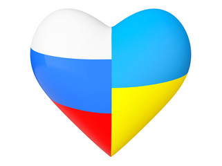 3d heart with Ukraine and Russia flags