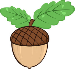 Acorn With Oak Leaves Cartoon Illustrations