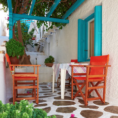 Fototapeta na wymiar Milos island, Greece, tranquil house yard