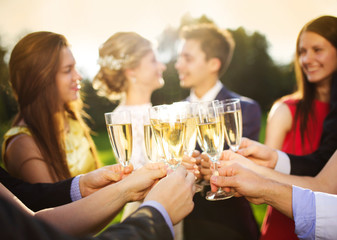 Wedding guests clinking glasses
