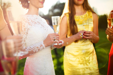 Bride with bridesmaids toasting