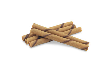 Striped wafer rolls filled with chocolate