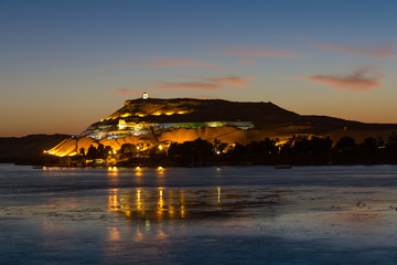 Tombs of Nobles at night, Nile River, Aswan, Egypt