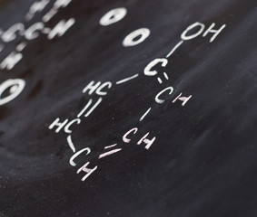 Blackboard with some chemistry structures drawn