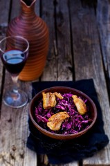 red cabbage and duck breast spicy  salad