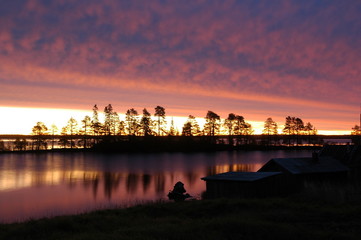 Naklejka premium Sunset in Karelia, North of Russia