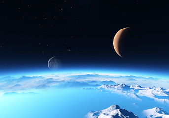 Obraz na płótnie Canvas Ice planet with a Moon