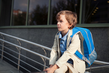 Portrait of schoolboy with  backpack
