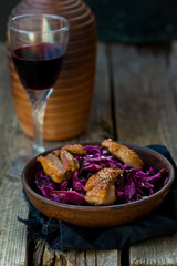 red cabbage and duck breast spicy  salad