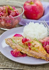 fried sea perch with apple chutney