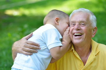 Fototapeta premium happy grandfather and child in park