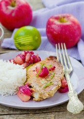 fried sea perch with apple chutney