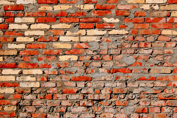 Red obsolete brick wall background